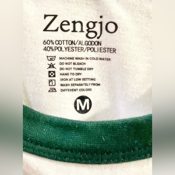 Ringer Tee White Green Trim Size Medium Vintage Look T-shirt - Picture 5 of 5